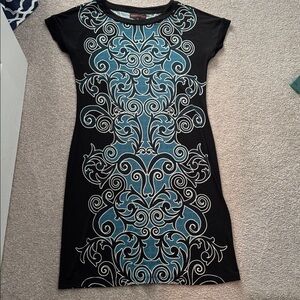 Dana Buchman Black Dress with Turquoise Design